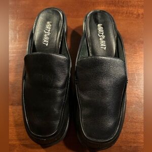 Women's Black Leather Slip-On Clog Mules Comfortable Casual Shoes Size 6